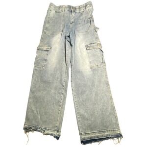 90s Skater Cargo Jeans Light Wash Wide Leg Raw Hem Celebrity Pink Ace Size 14